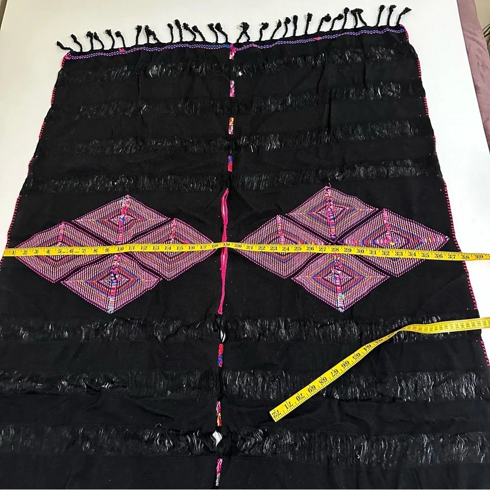 Hand Embroidered Woven Huipil Poncho from Mexico Black - Picture 10 of 10